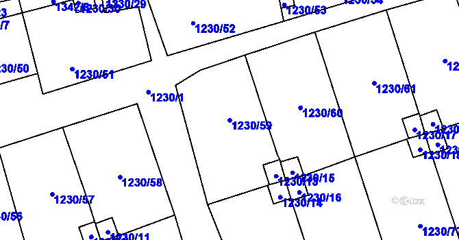Parcela st. 1230/59 v KÚ Vejprnice, Katastrální mapa