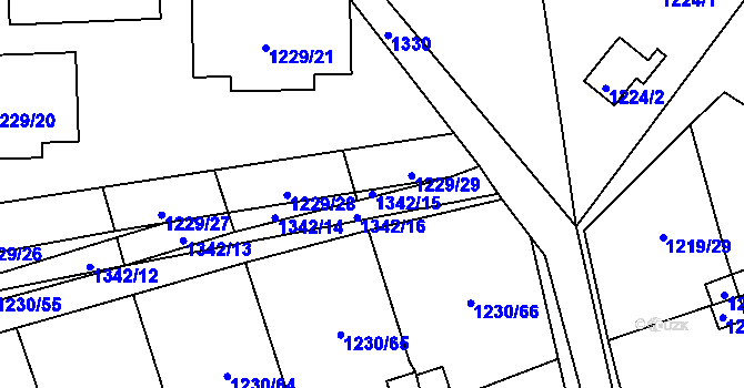 Parcela st. 1342/15 v KÚ Vejprnice, Katastrální mapa