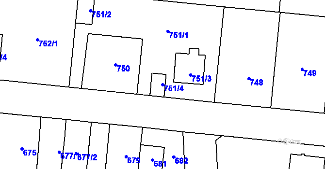 Parcela st. 751/4 v KÚ Vejprnice, Katastrální mapa