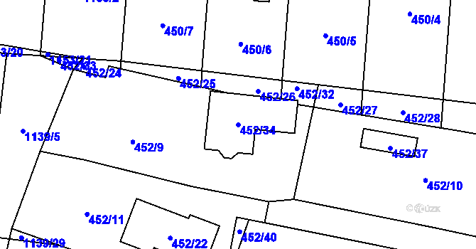 Parcela st. 452/34 v KÚ Vejprnice, Katastrální mapa