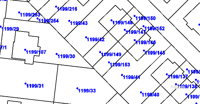 Parcela st. 1199/149 v KÚ Vejprnice, Katastrální mapa