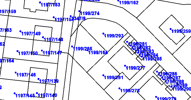Parcela st. 1199/164 v KÚ Vejprnice, Katastrální mapa