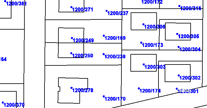 Parcela st. 1200/238 v KÚ Vejprnice, Katastrální mapa
