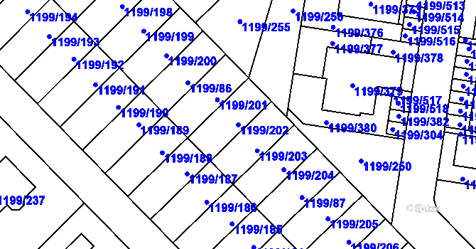 Parcela st. 1199/202 v KÚ Vejprnice, Katastrální mapa