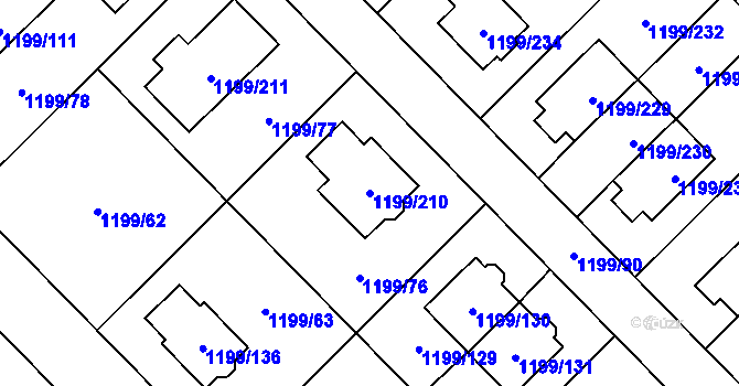 Parcela st. 1199/210 v KÚ Vejprnice, Katastrální mapa