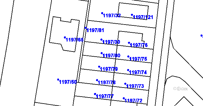 Parcela st. 1197/80 v KÚ Vejprnice, Katastrální mapa