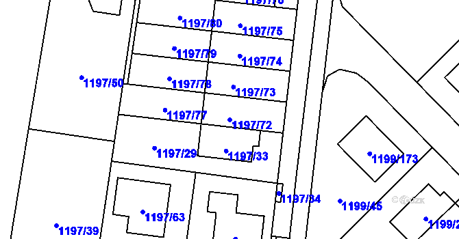 Parcela st. 1197/72 v KÚ Vejprnice, Katastrální mapa