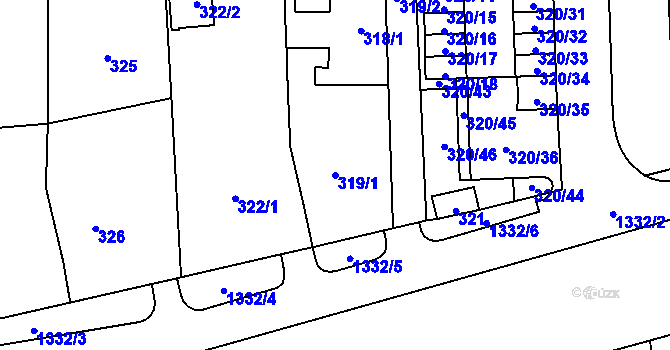 Parcela st. 319/1 v KÚ Vejprnice, Katastrální mapa