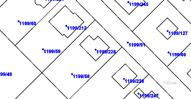 Parcela st. 1199/228 v KÚ Vejprnice, Katastrální mapa