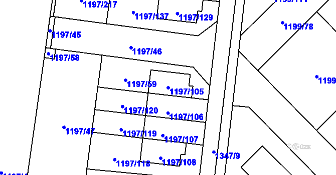 Parcela st. 1197/105 v KÚ Vejprnice, Katastrální mapa