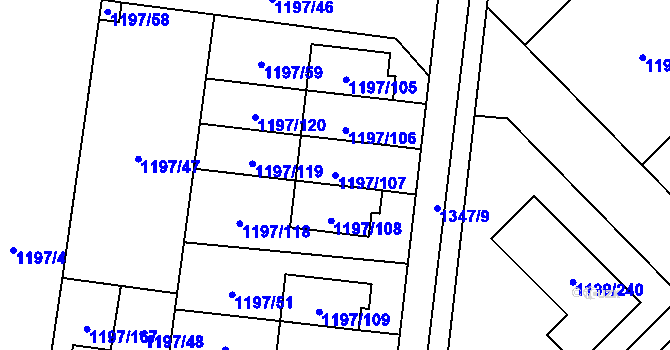 Parcela st. 1197/107 v KÚ Vejprnice, Katastrální mapa