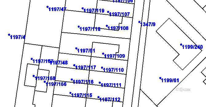 Parcela st. 1197/109 v KÚ Vejprnice, Katastrální mapa