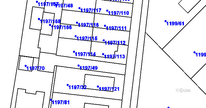 Parcela st. 1197/113 v KÚ Vejprnice, Katastrální mapa