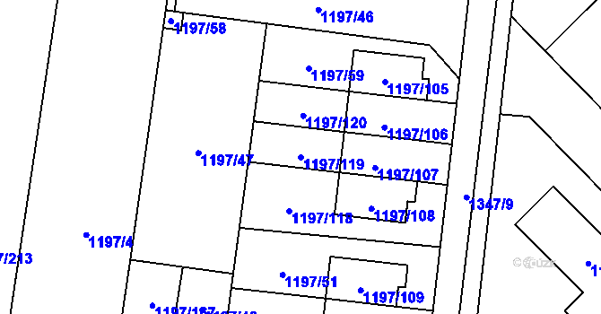 Parcela st. 1197/119 v KÚ Vejprnice, Katastrální mapa