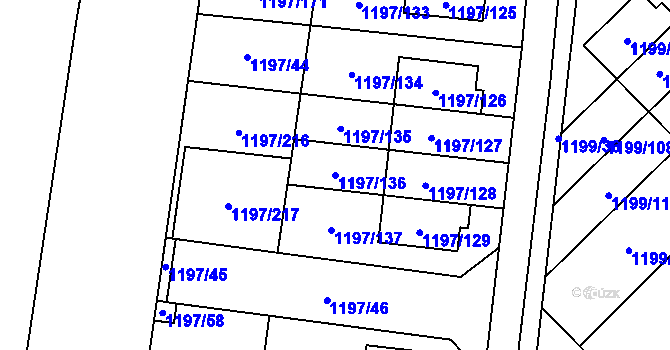 Parcela st. 1197/136 v KÚ Vejprnice, Katastrální mapa