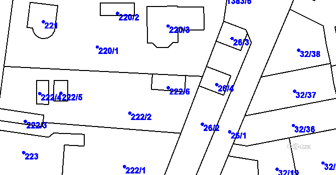 Parcela st. 222/6 v KÚ Vejprnice, Katastrální mapa