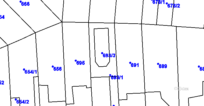 Parcela st. 693/3 v KÚ Vejprnice, Katastrální mapa