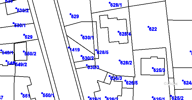 Parcela st. 628/5 v KÚ Vejprnice, Katastrální mapa