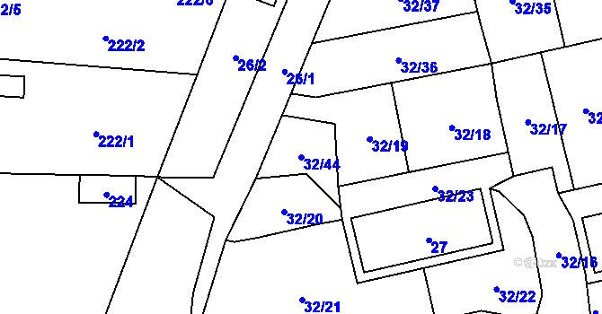 Parcela st. 32/44 v KÚ Vejprnice, Katastrální mapa