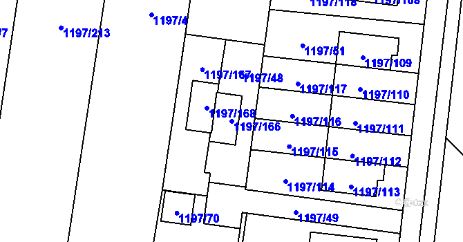 Parcela st. 1197/166 v KÚ Vejprnice, Katastrální mapa