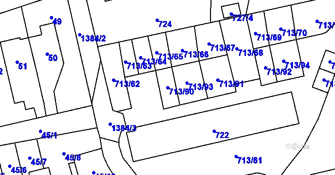 Parcela st. 713/90 v KÚ Vejprnice, Katastrální mapa