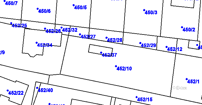 Parcela st. 452/37 v KÚ Vejprnice, Katastrální mapa