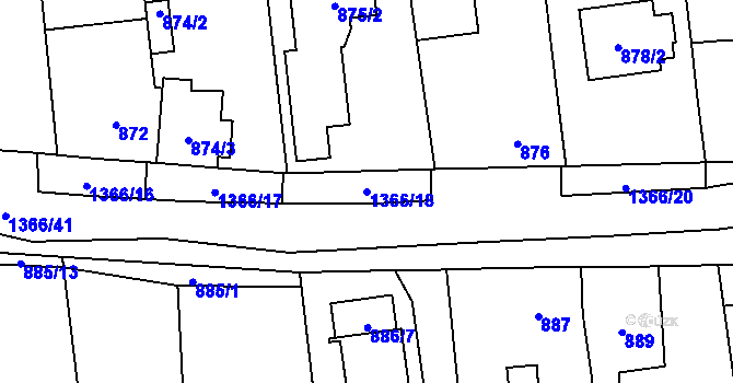 Parcela st. 1366/18 v KÚ Vejprnice, Katastrální mapa