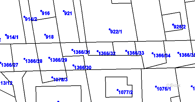 Parcela st. 1366/32 v KÚ Vejprnice, Katastrální mapa