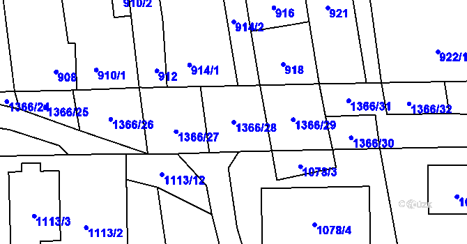 Parcela st. 1366/28 v KÚ Vejprnice, Katastrální mapa