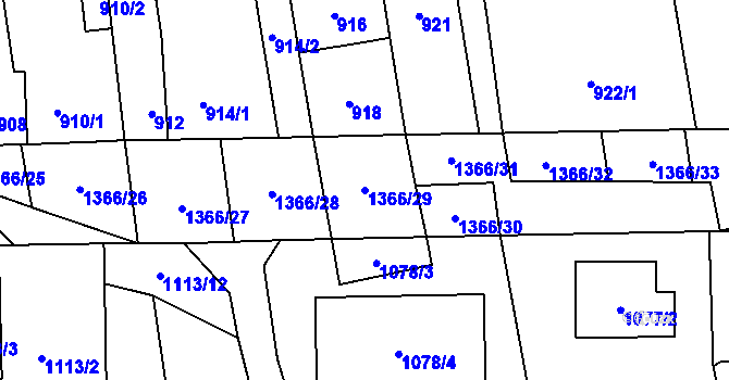 Parcela st. 1366/29 v KÚ Vejprnice, Katastrální mapa