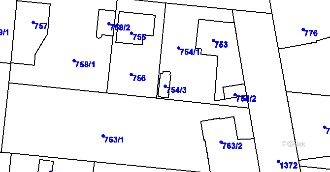 Parcela st. 754/3 v KÚ Vejprnice, Katastrální mapa