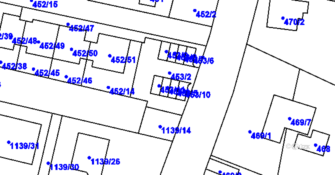 Parcela st. 453/4 v KÚ Vejprnice, Katastrální mapa
