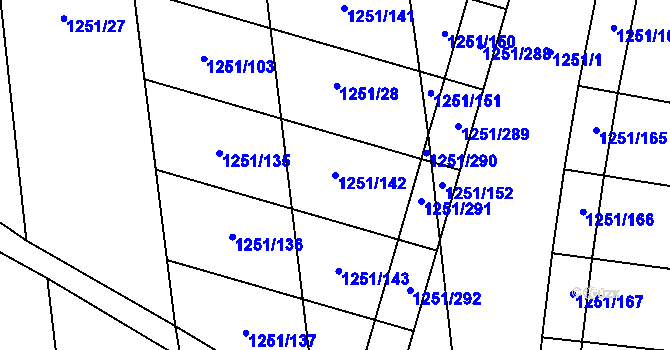 Parcela st. 1251/142 v KÚ Vejprnice, Katastrální mapa