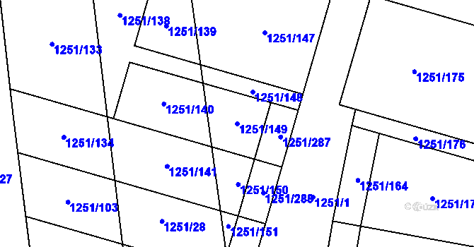 Parcela st. 1251/149 v KÚ Vejprnice, Katastrální mapa