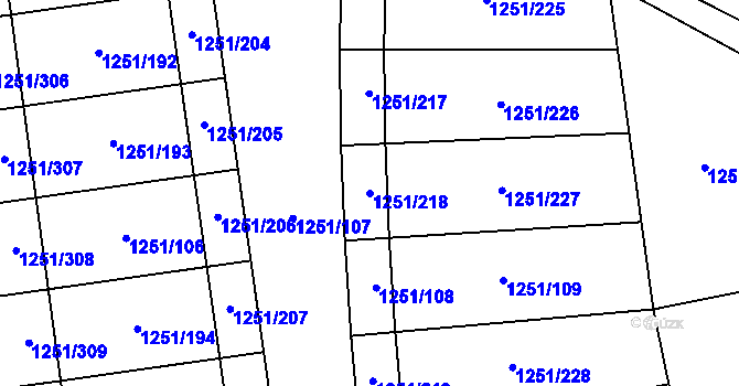 Parcela st. 1251/218 v KÚ Vejprnice, Katastrální mapa