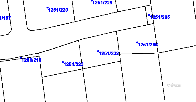 Parcela st. 1251/232 v KÚ Vejprnice, Katastrální mapa