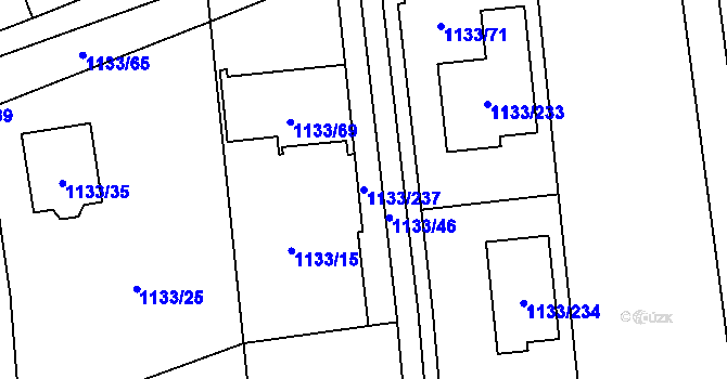 Parcela st. 1133/237 v KÚ Vejprnice, Katastrální mapa