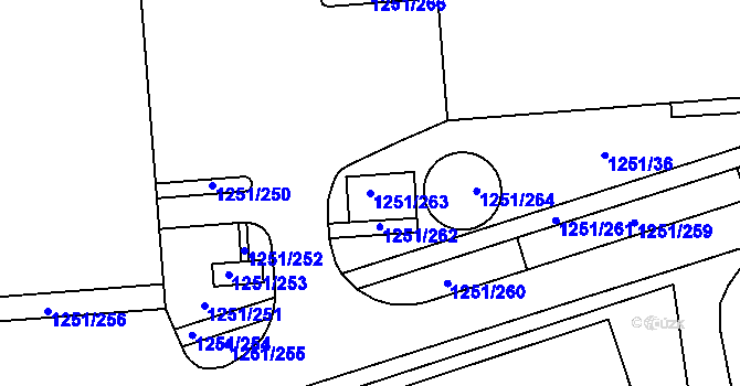 Parcela st. 1251/263 v KÚ Vejprnice, Katastrální mapa