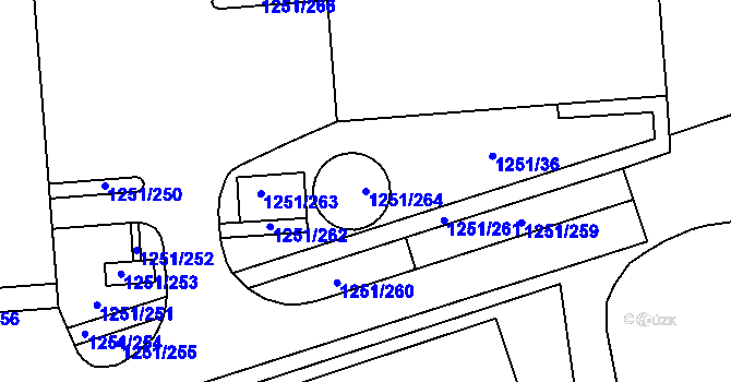 Parcela st. 1251/264 v KÚ Vejprnice, Katastrální mapa