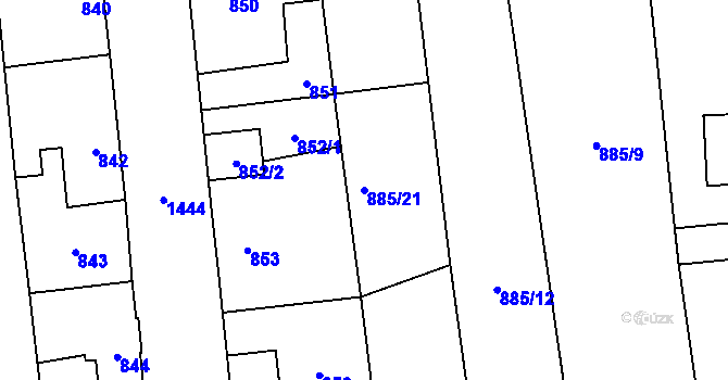 Parcela st. 885/21 v KÚ Vejprnice, Katastrální mapa