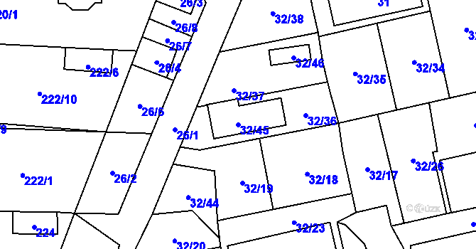 Parcela st. 32/45 v KÚ Vejprnice, Katastrální mapa