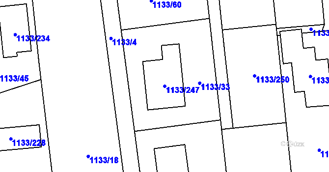 Parcela st. 1133/247 v KÚ Vejprnice, Katastrální mapa