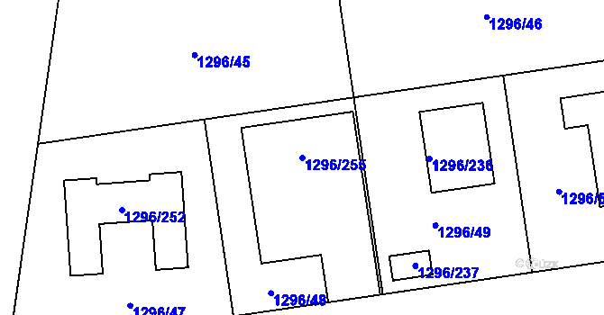 Parcela st. 1296/255 v KÚ Vejprnice, Katastrální mapa