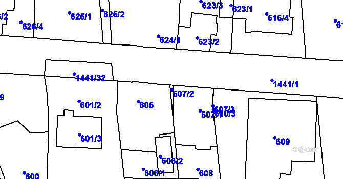 Parcela st. 607/2 v KÚ Vejprnice, Katastrální mapa