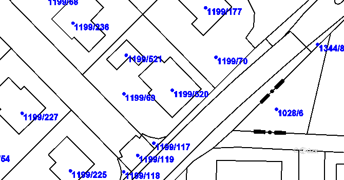 Parcela st. 1199/520 v KÚ Vejprnice, Katastrální mapa
