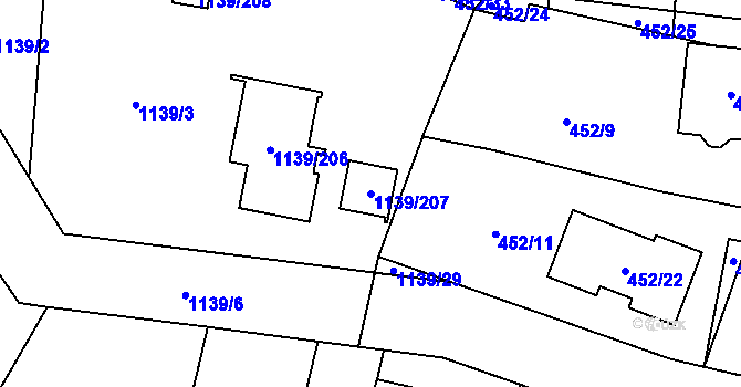 Parcela st. 1139/207 v KÚ Vejprnice, Katastrální mapa