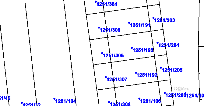 Parcela st. 1251/306 v KÚ Vejprnice, Katastrální mapa