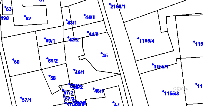 Parcela st. 45 v KÚ Vejprty, Katastrální mapa