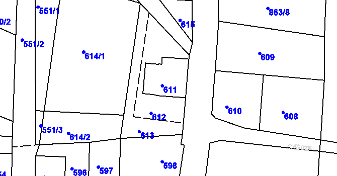 Parcela st. 611 v KÚ Vejprty, Katastrální mapa