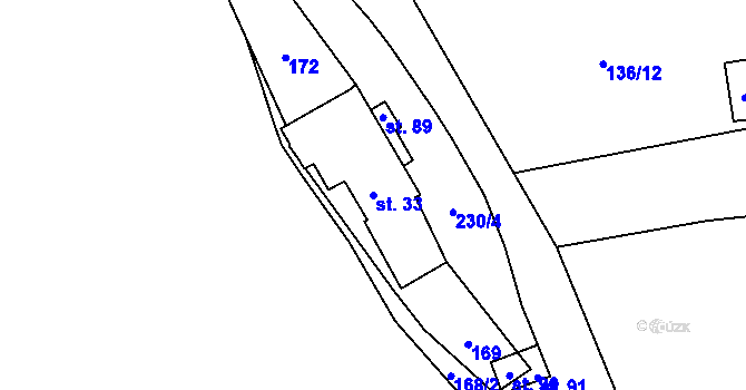 Parcela st. 33 v KÚ Chomle, Katastrální mapa
